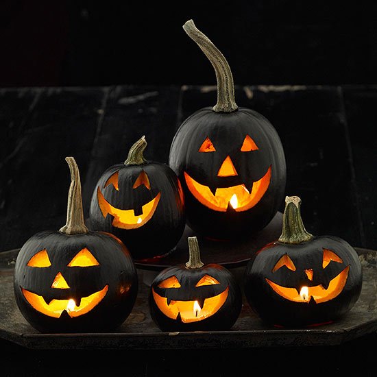 Halloween Black Carved Pumpkins