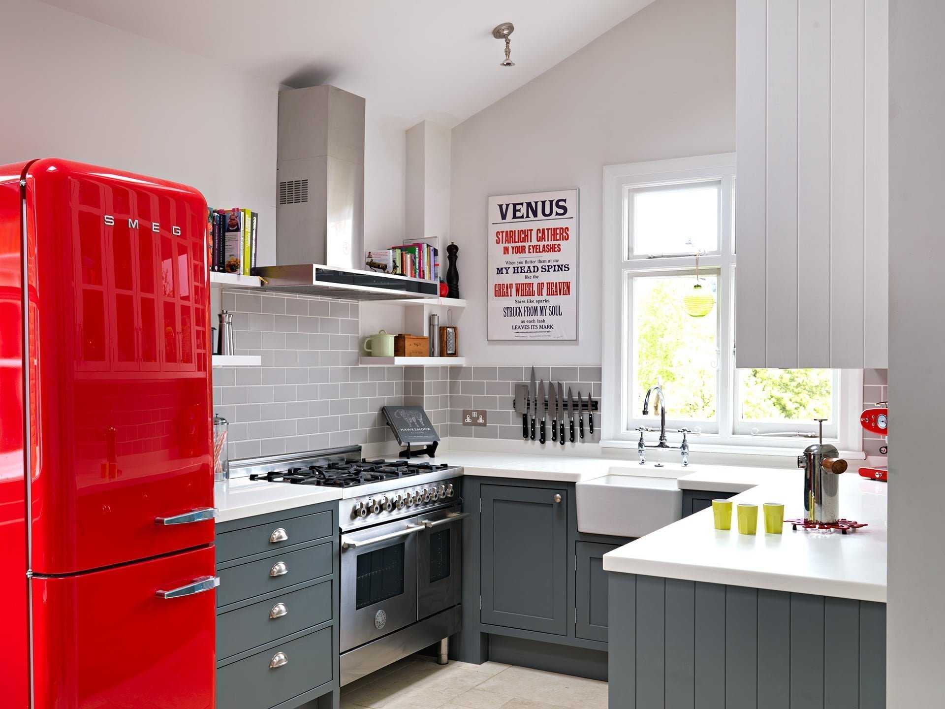 A Cherry Red Fridge Is The Focal Point