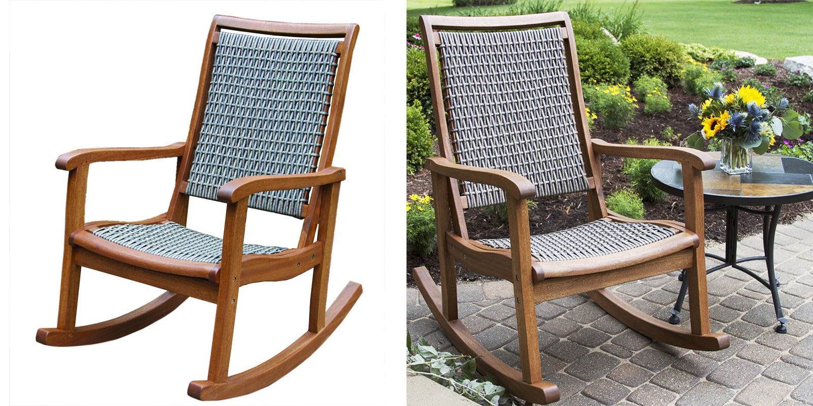 Patio Chair - Resin Wicker and Eucalyptus Rocking Chair