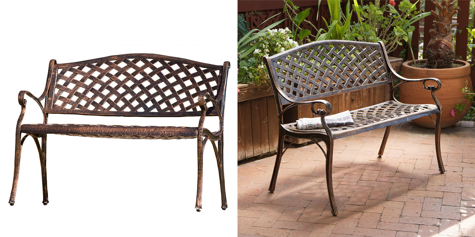 Patio Chair - Copper Finish Cast Aluminum Bench