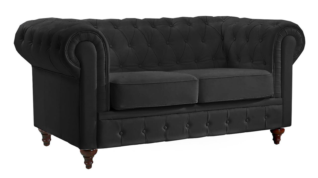 Classic Scroll Arm Tufted Leather Chesterfield Loveseat