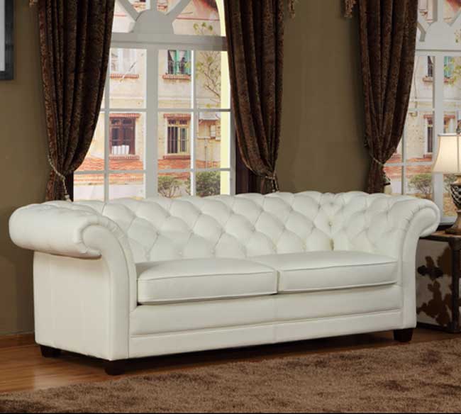 Lazzaro White Leather Sofa