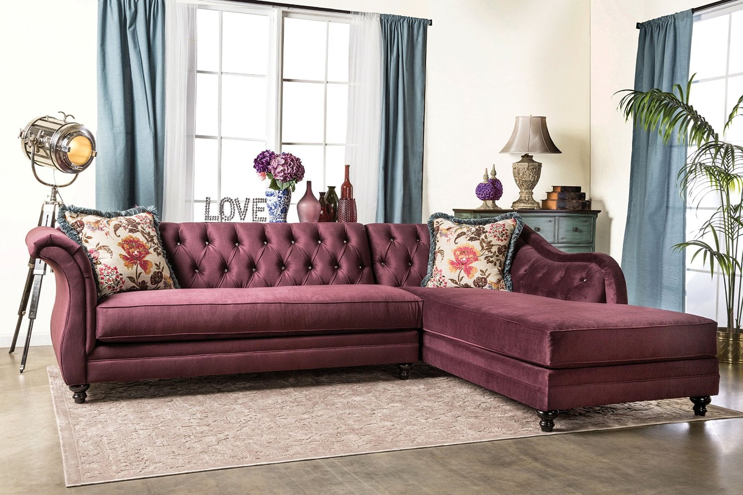 Furniture of America 2 Piece Corinee Glamorous Sectional Sofa