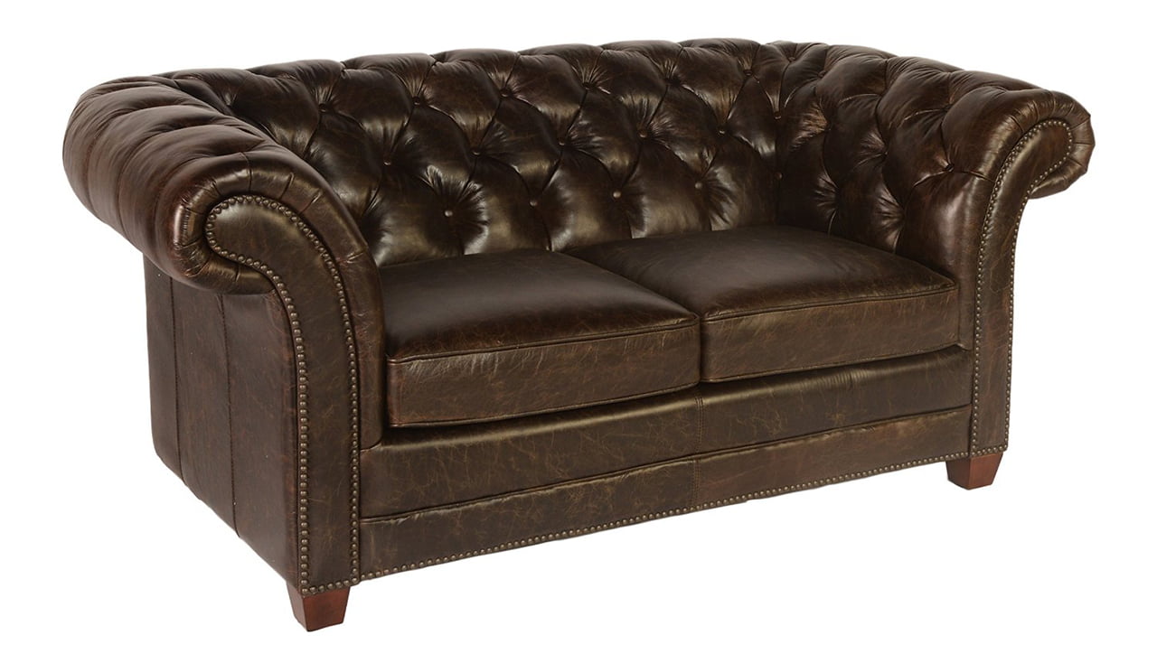 Brown Leather Chesterfield Loveseat Vintage Victoria Collection By Lazzaro Leather