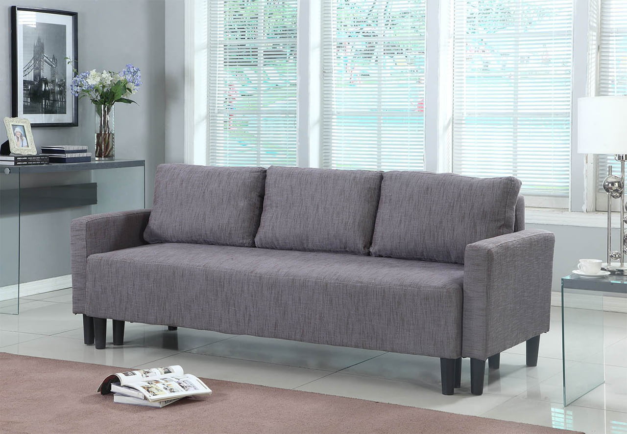 Sleeper Sofa - Modern Contemporary Upholstered Quality Sleeper Sofa Futon in Grey-Brown