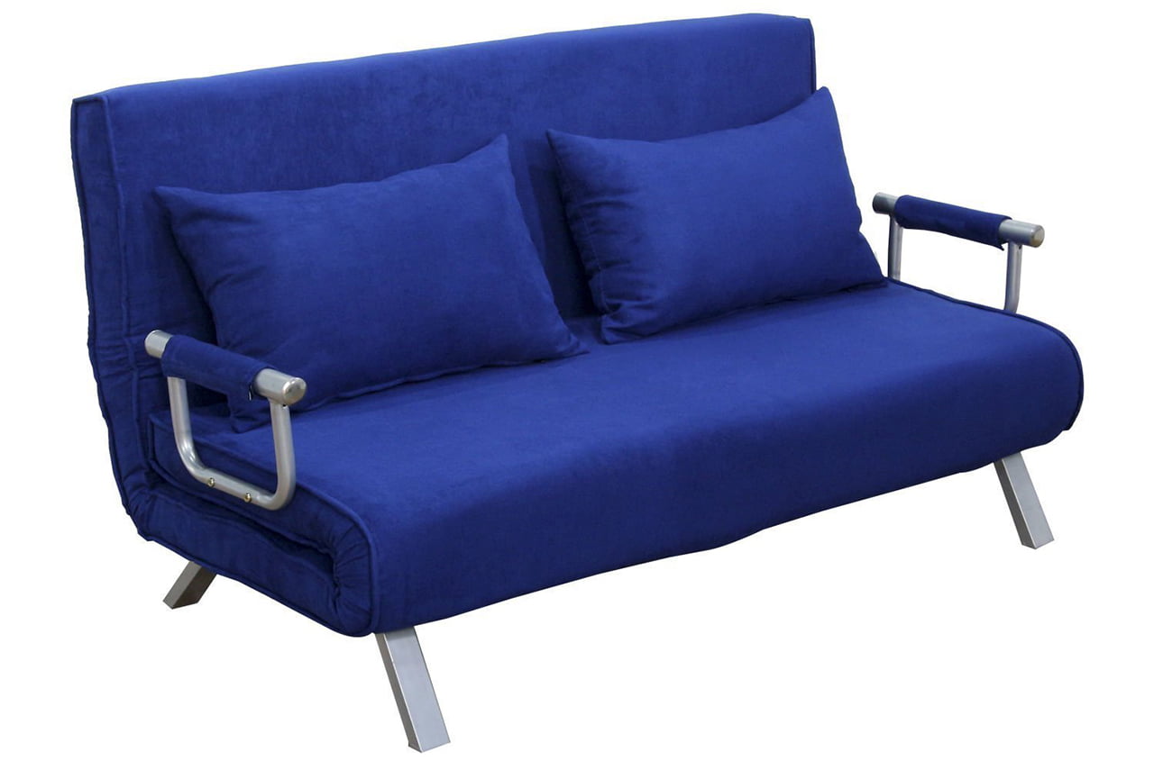 Sleeper Sofa - The HomCom 61 Inch Folding Futon Sleeper Couch Sofa Bed in Blue