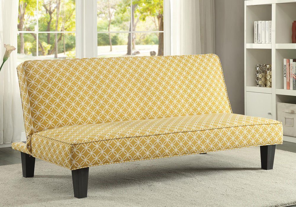 Sleeper Sofa - PerfectChoice Living Room Simple Adjustable Futon Sleeper Sofa Bed Trellis Pattern Fabric Color Mustard