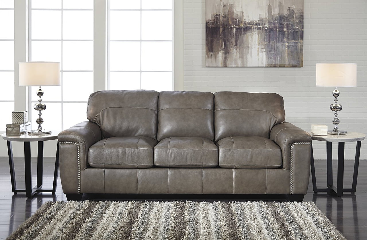 Donnell Granite Color Contemporary Top-grain Leather Queen Sofa Sleeper