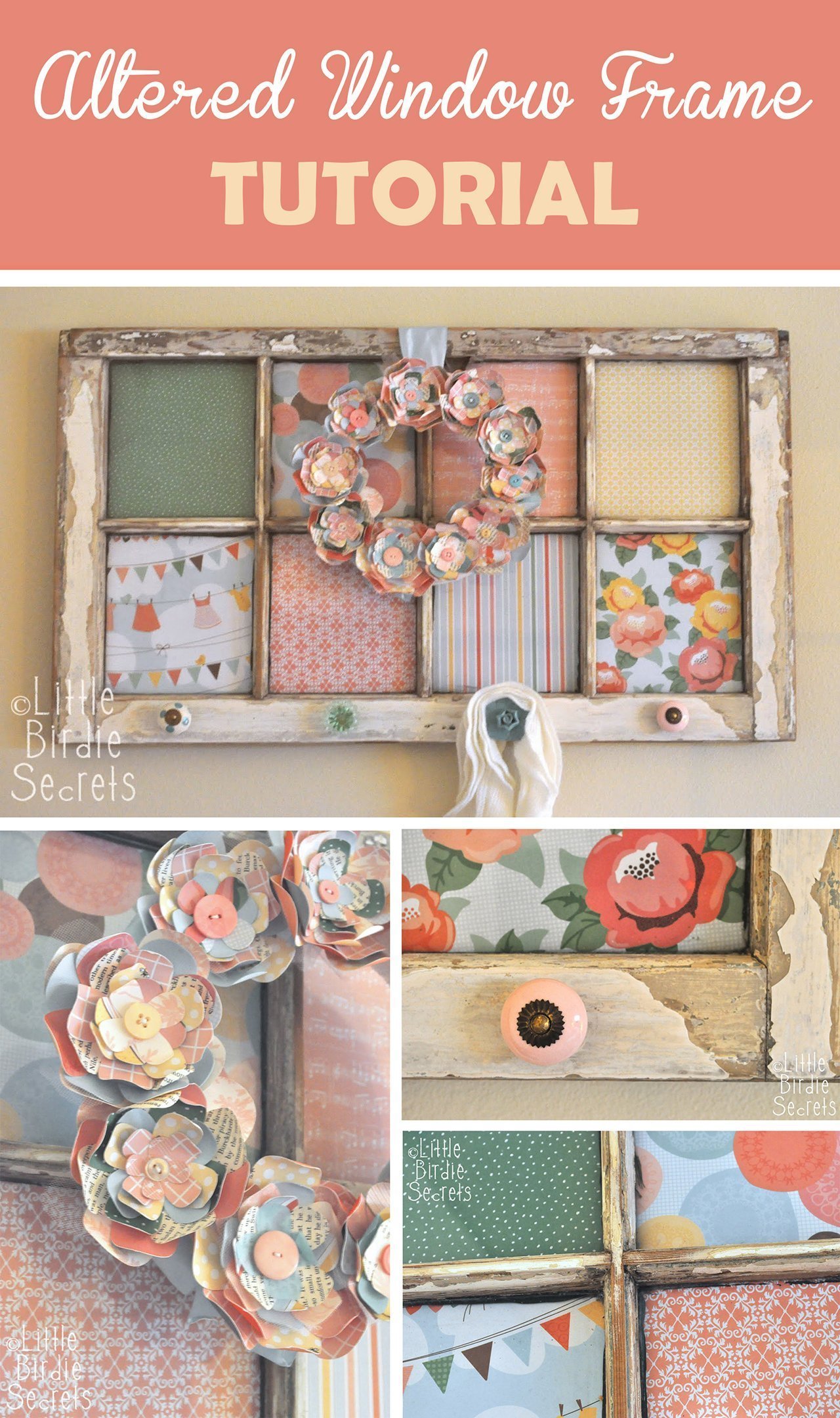 Antique Fabric Flower Window Frame