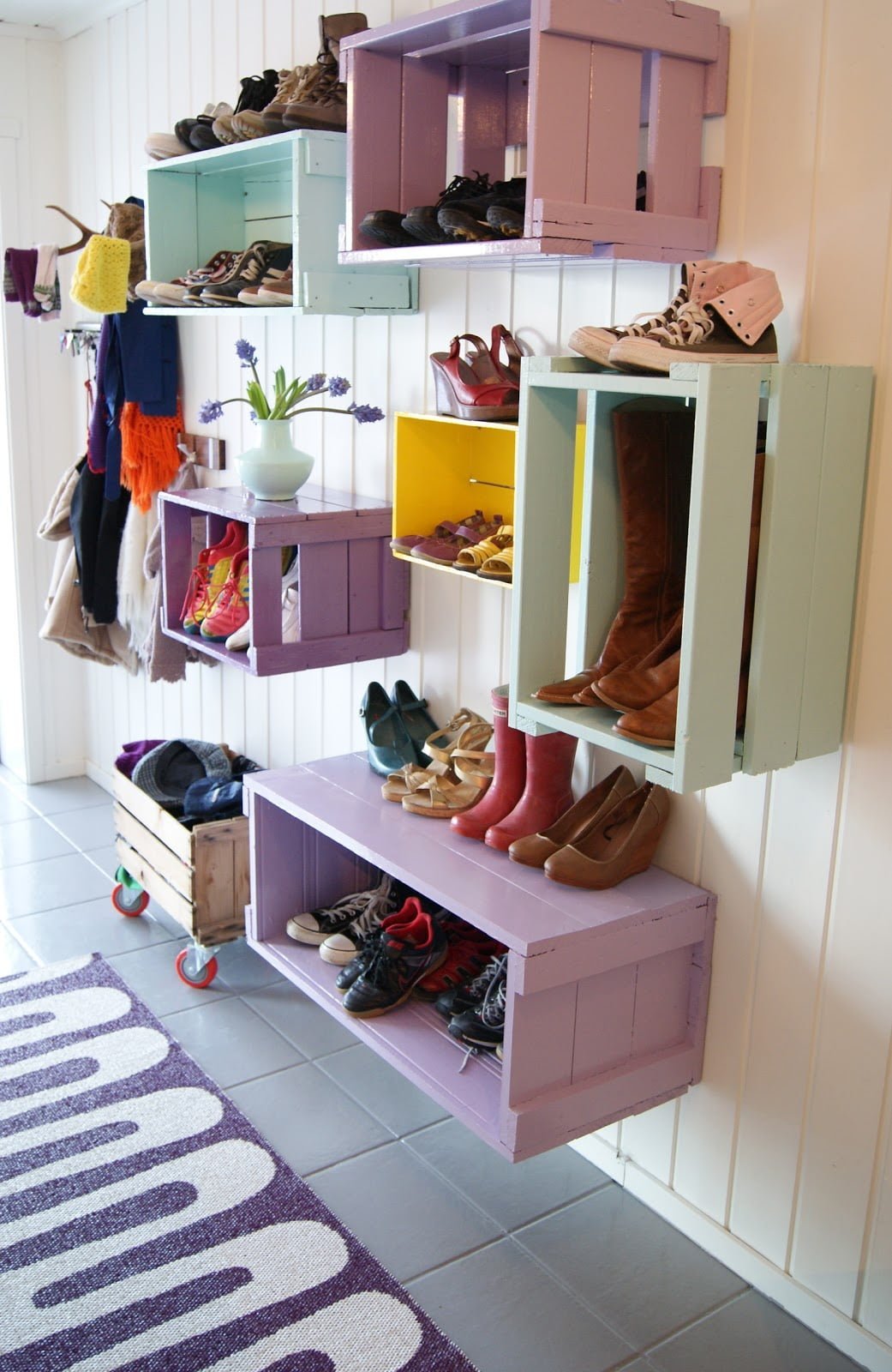 DIY Colorful Mud Room Cubbies