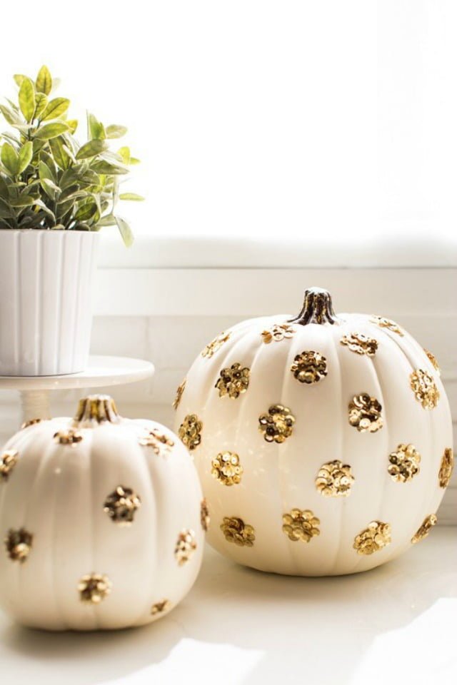 Sequins Add Sparkle to Plastic Pumpkins