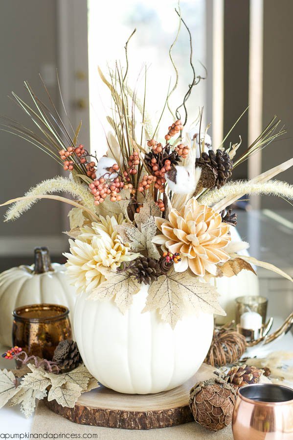 Elegant Dried Flower Arrangement in White Pumpkin Vase