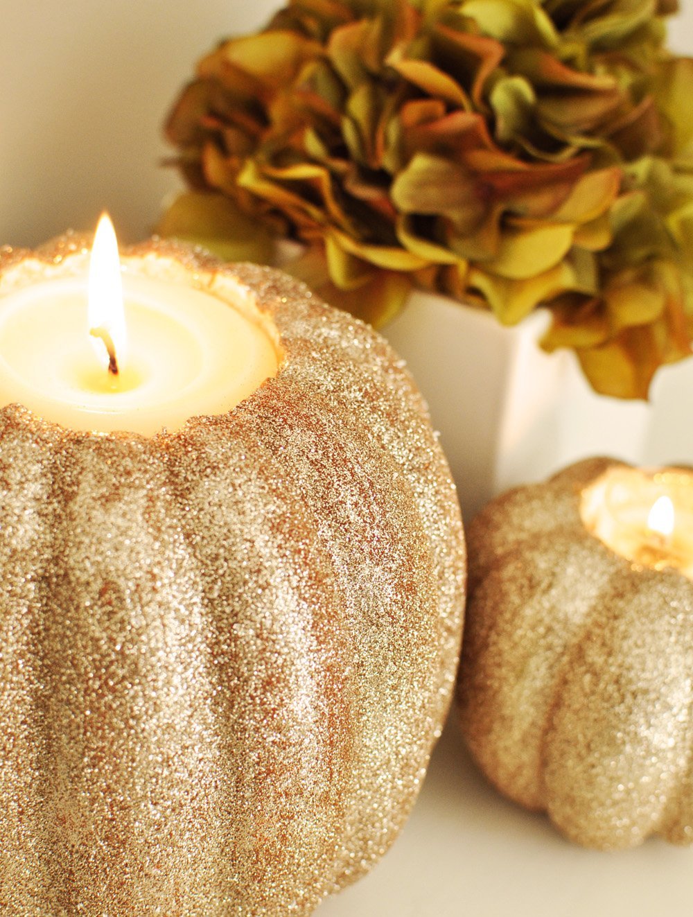 Glittering Golden Pumpkin Candle Holders