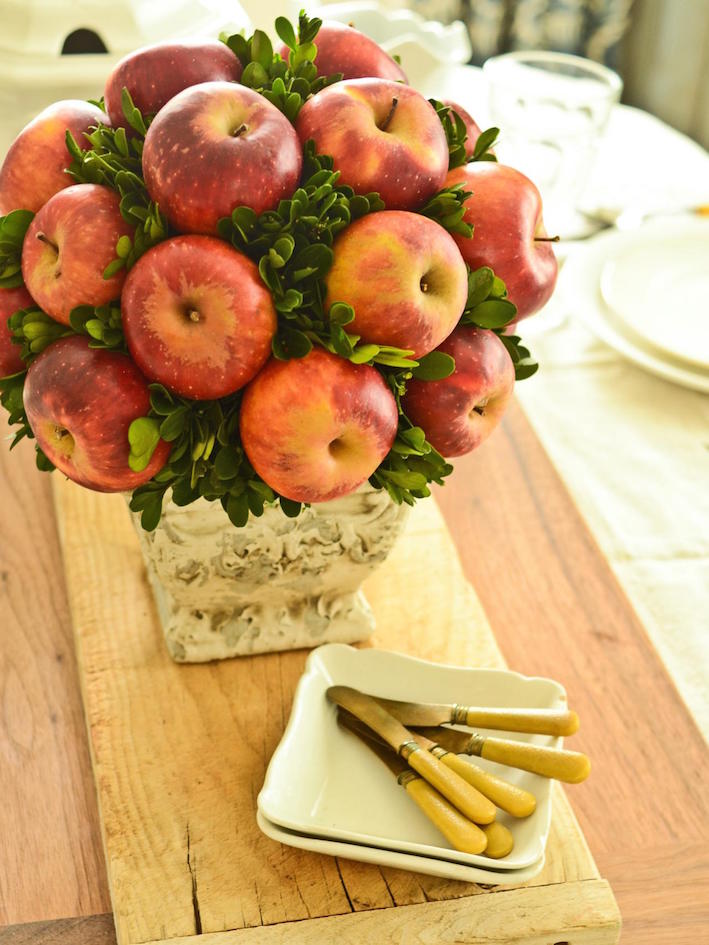 DIY Fall Centerpieces: Country Chic Apple and Boxwood Topiary