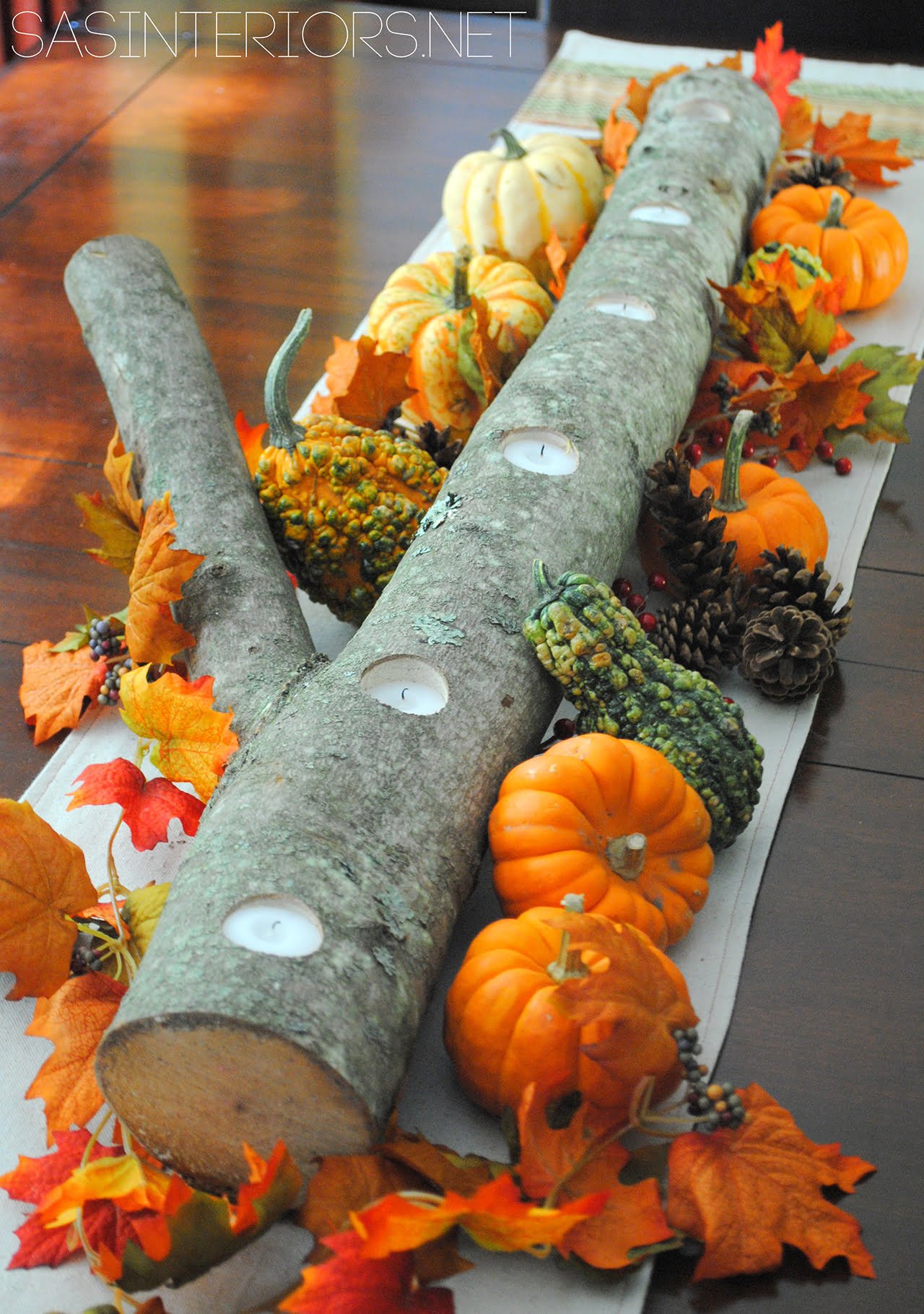 Tree Limb Votive Holder with Festive Gourds