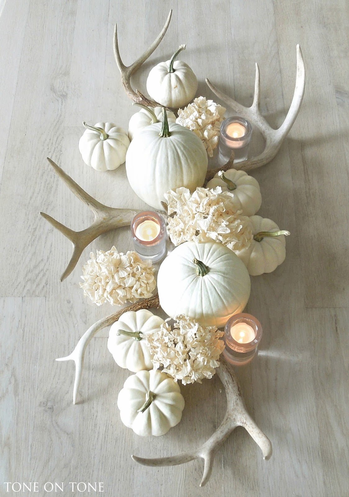 Fall Centerpiece Idea: Antler and White Pumpkin Tablescape