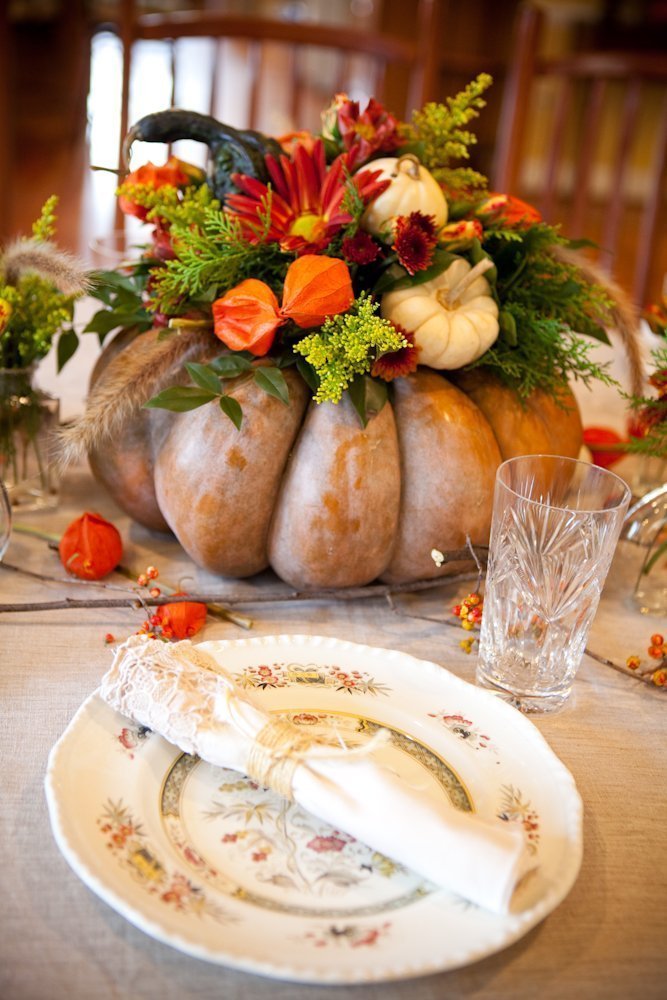 Fall Floral Arrangement in a Faux Gourd Container