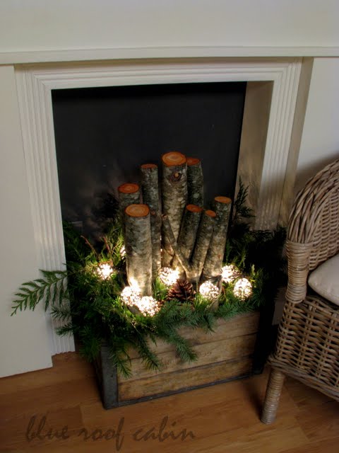 Evergreen Mantle and Fireplace