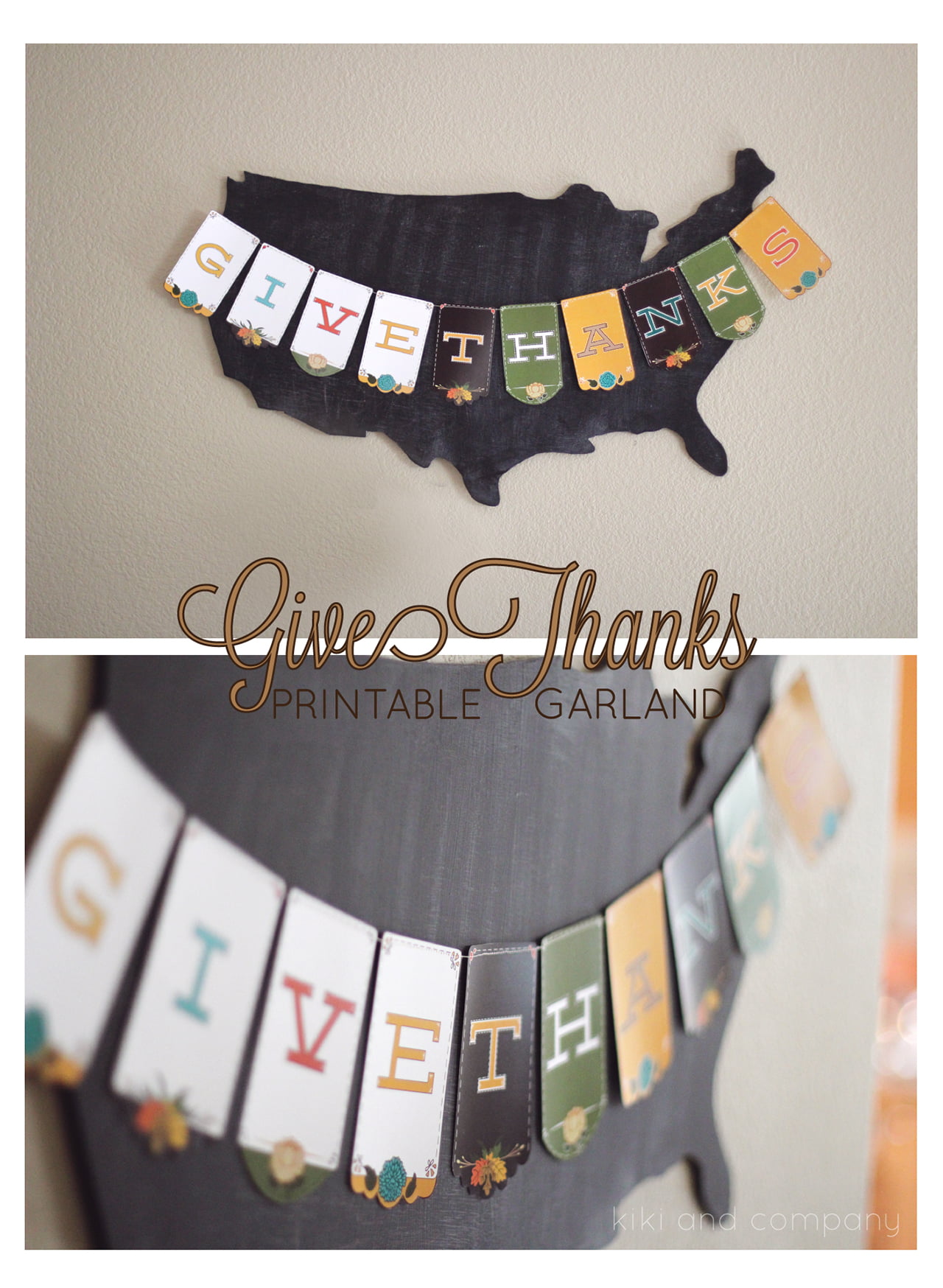 Bunting on Painted USA Wood Cutout