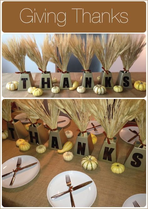 Mini Metallic Lettered Thanksgiving Centerpieces with Wheat Bundles