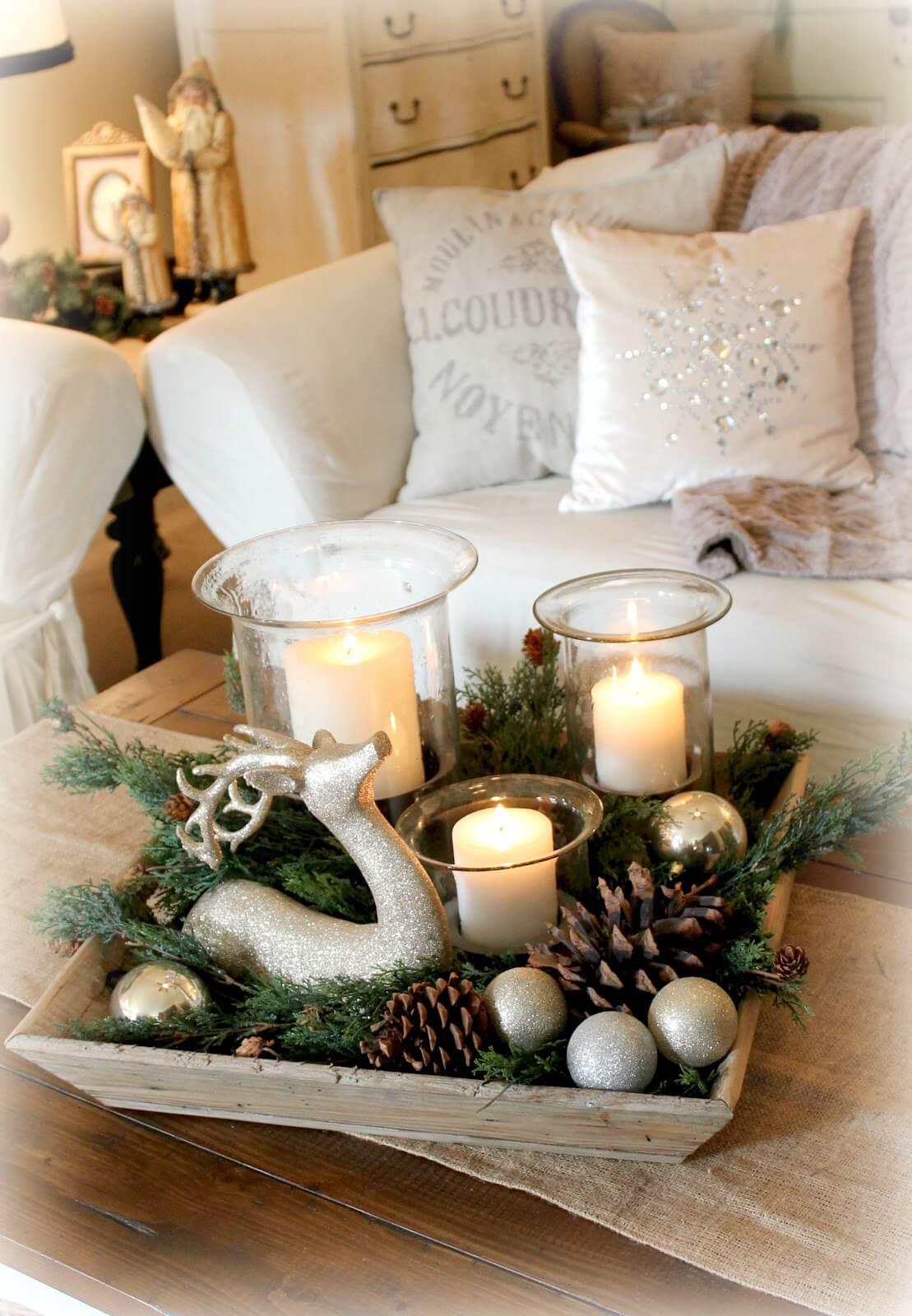 Candles Aglow with Sparkling Woodland Accents