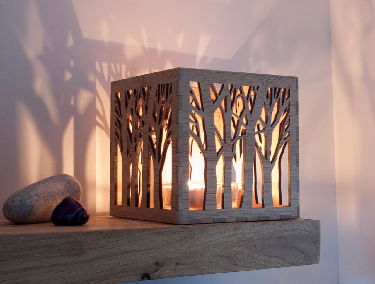 Bamboo Lantern With Tree Carvings