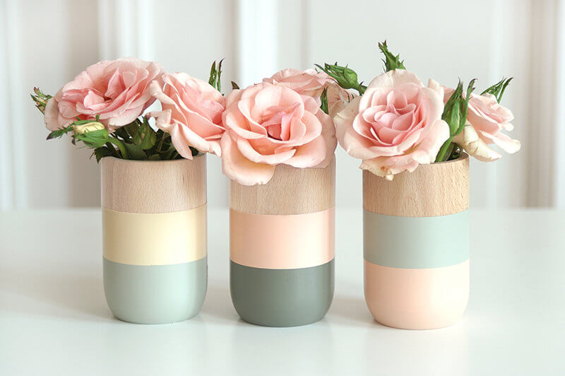 Set of 3 Wooden Color Block Vases