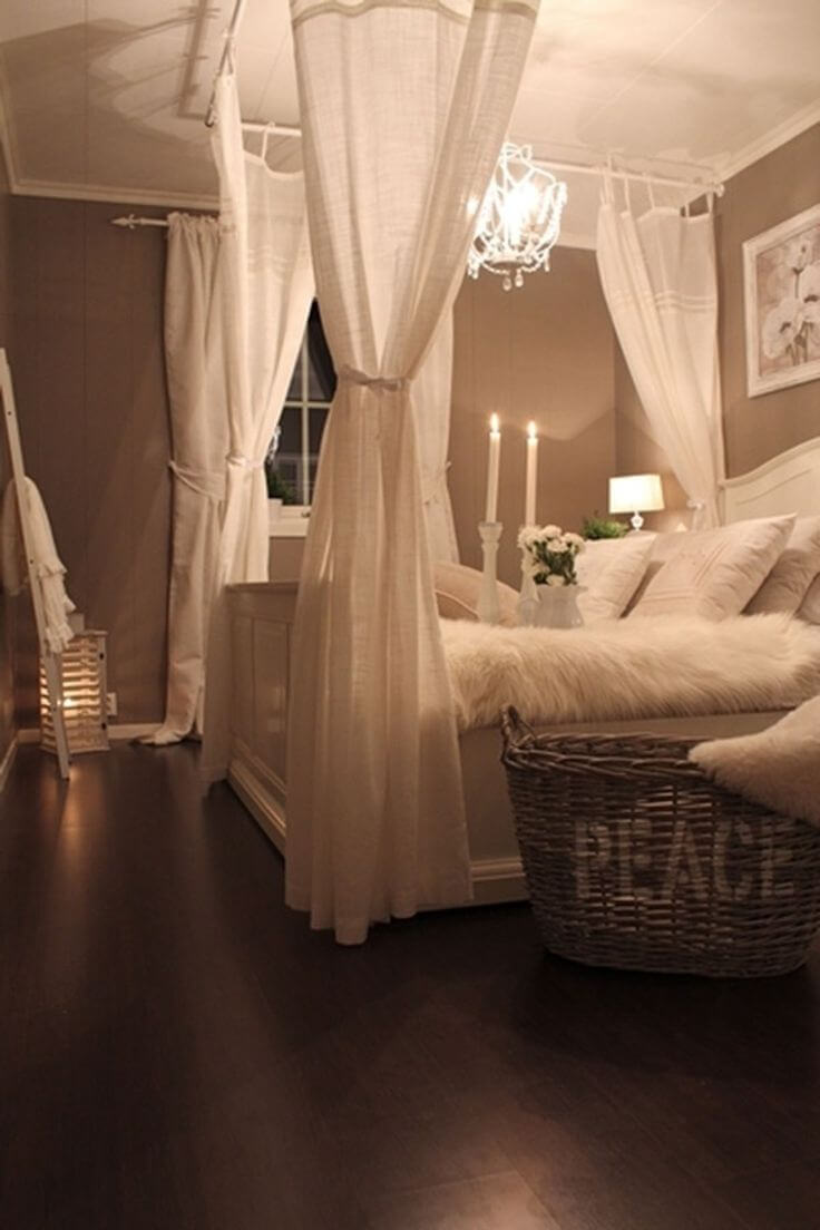 Mock Four-poster Canopy Bed With Linen Drapes