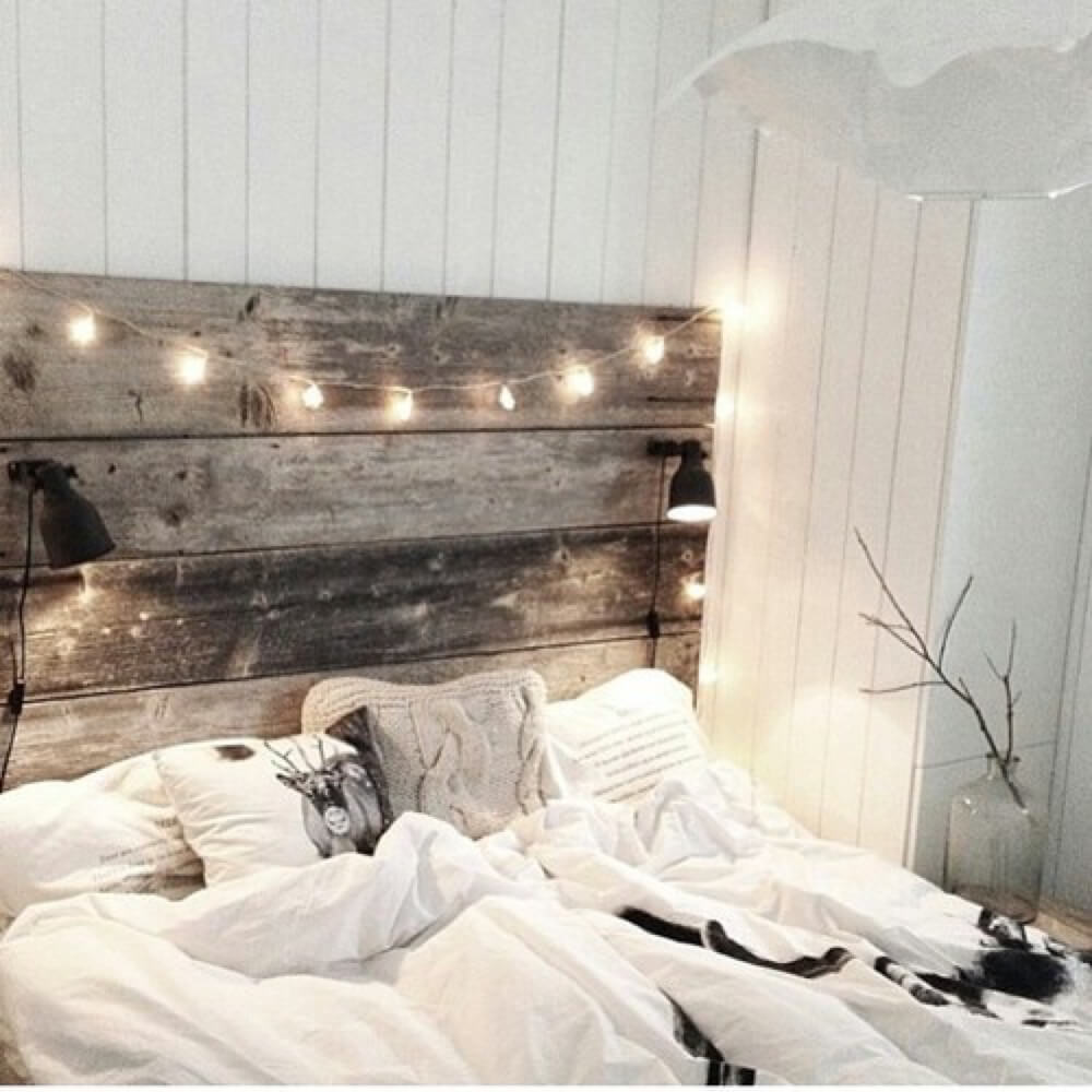 Reclaimed Wood Headboard With Built-in Reading Lights