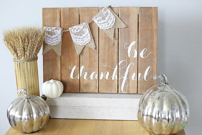 Wooden Sideboard with Lace and Burlap Embellishments