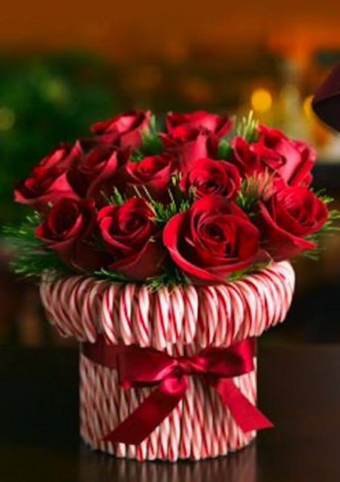 Sweet Crisp Candy Cane Rose Bouquet