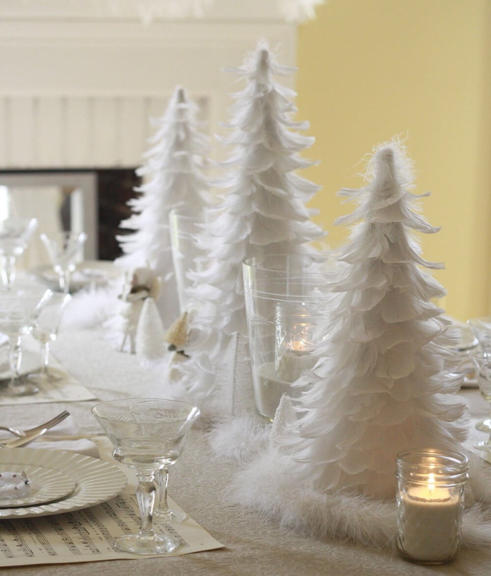 Feathers and Crystals White Christmas Table