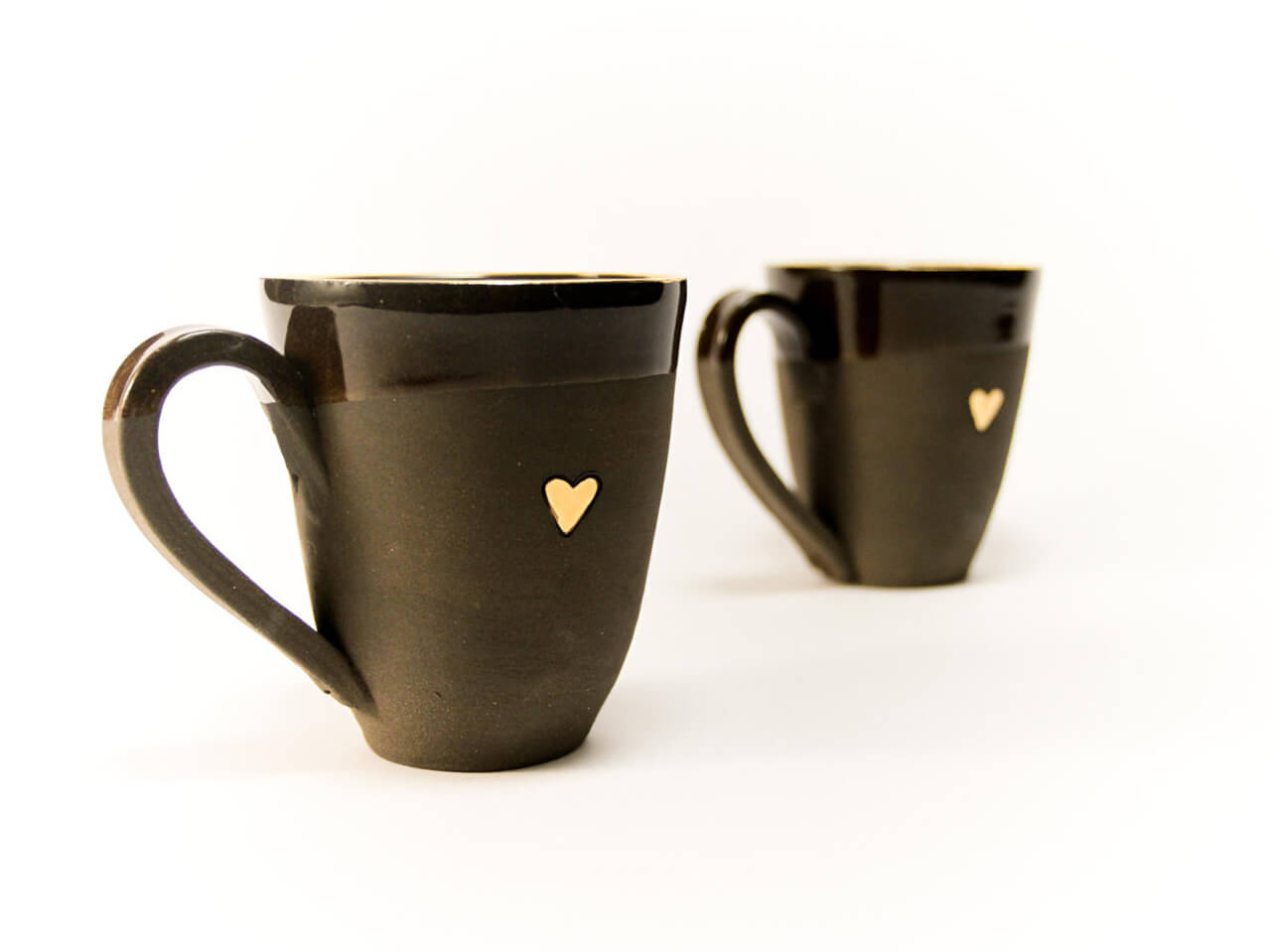 Handmade Black Coffee Mug With Gold Heart