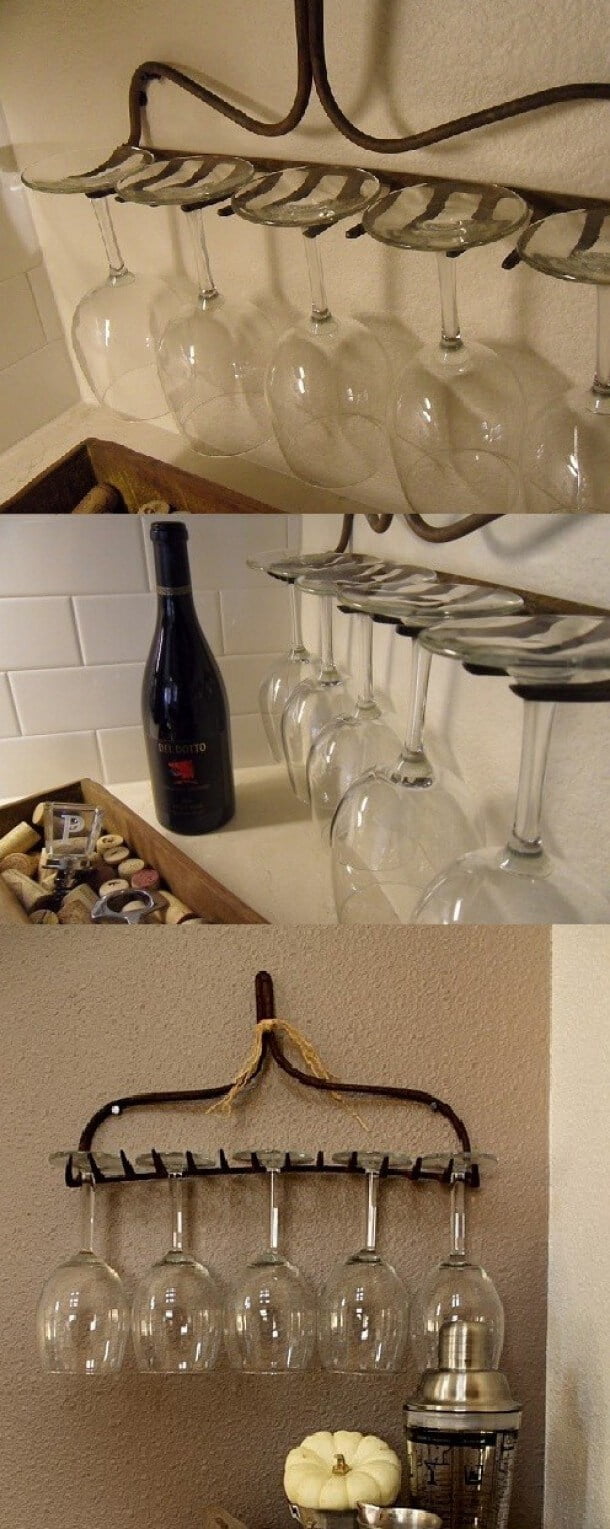 Salvaged Antique Rake Wineglass Holder