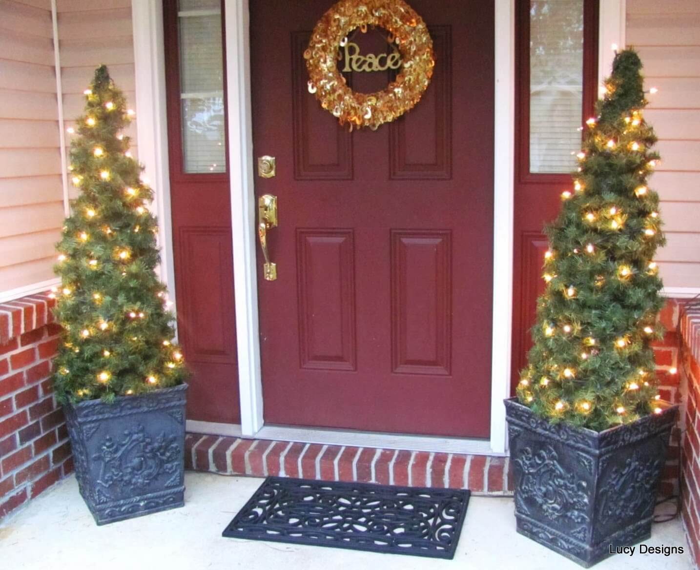 Glowing Front Porch Tree Duo