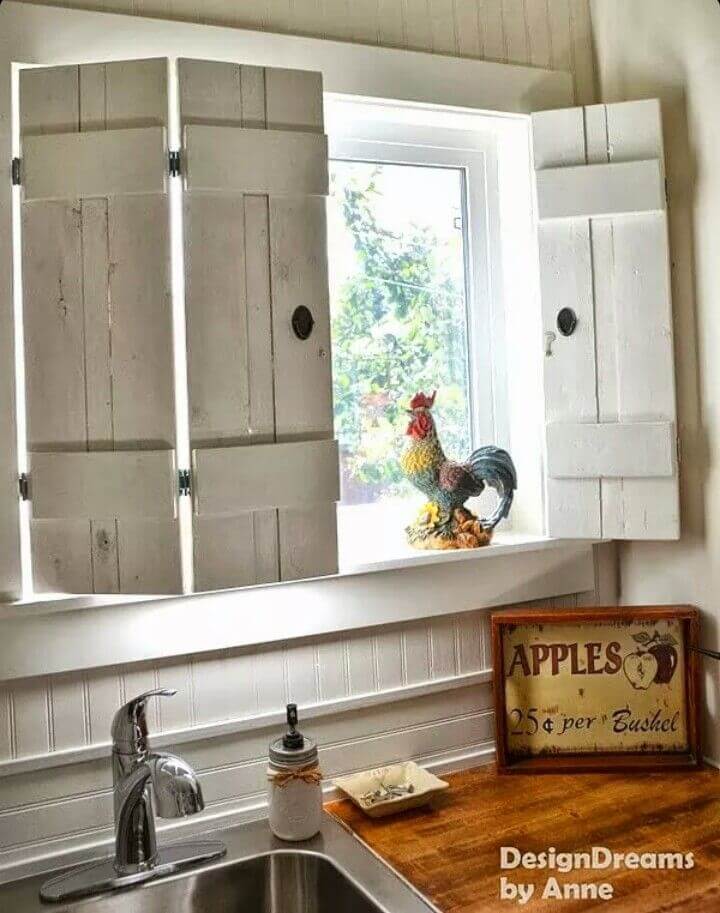 Barnyard Picket Window Shutters with Antiqued Hardware