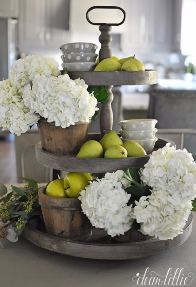 Weathered Gray Tiered Fruit and Flower Stand