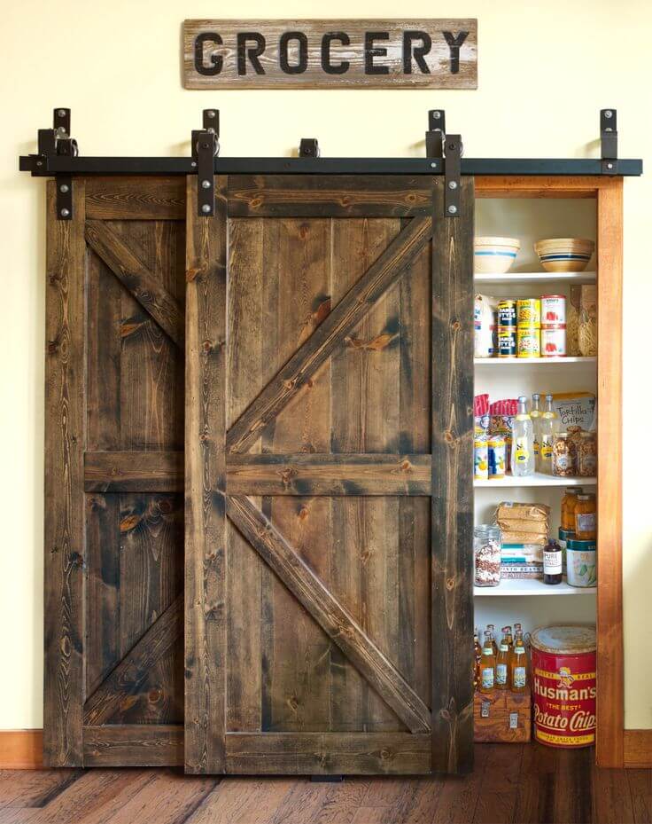 Double Hanging Barn Door Food Pantry