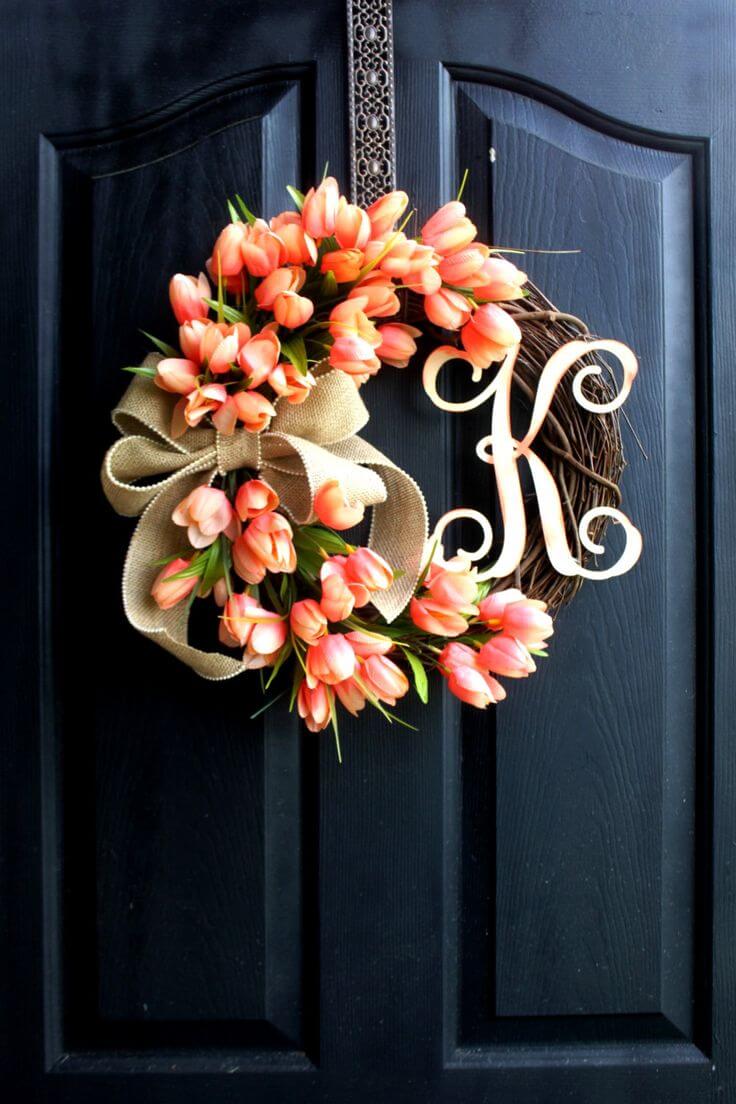 Festive Floral and Burlap Monogram Wreath