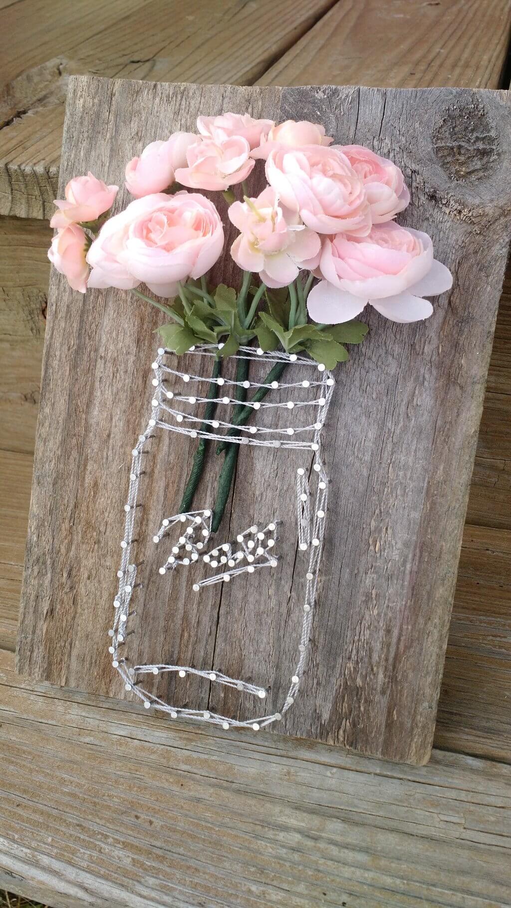 Rustic Mason Jar String Art Floral Display