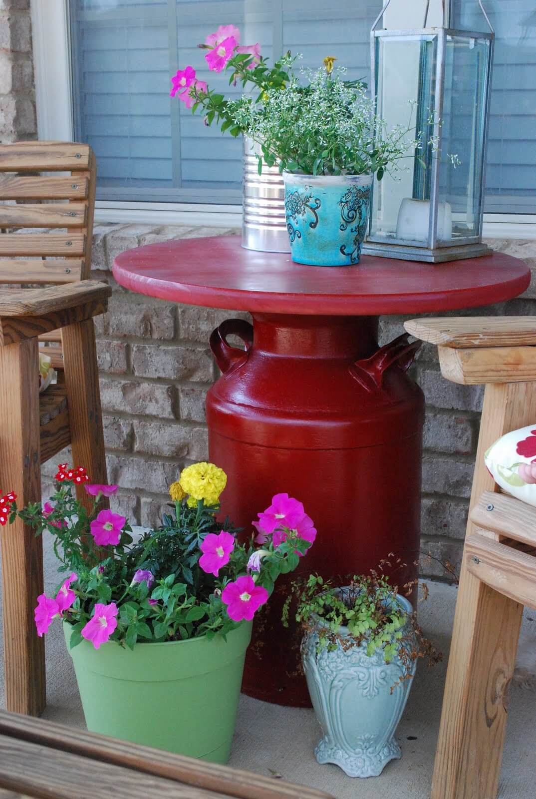 DIY Milk Can Patio Table