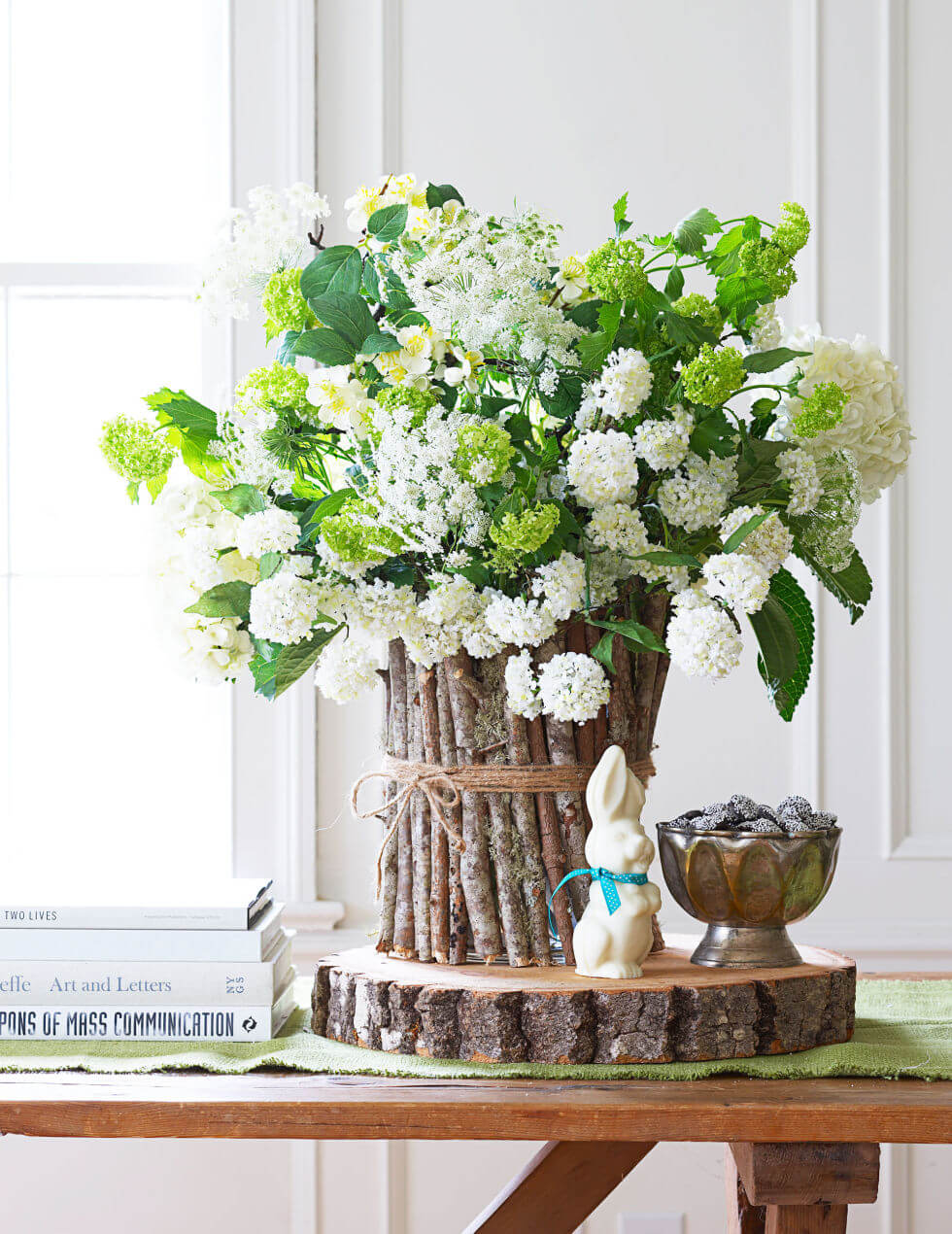 Snow White Blossom Log DIY Centerpiece for Easter