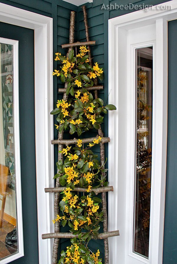 DIY Branch Ladder Flower Display