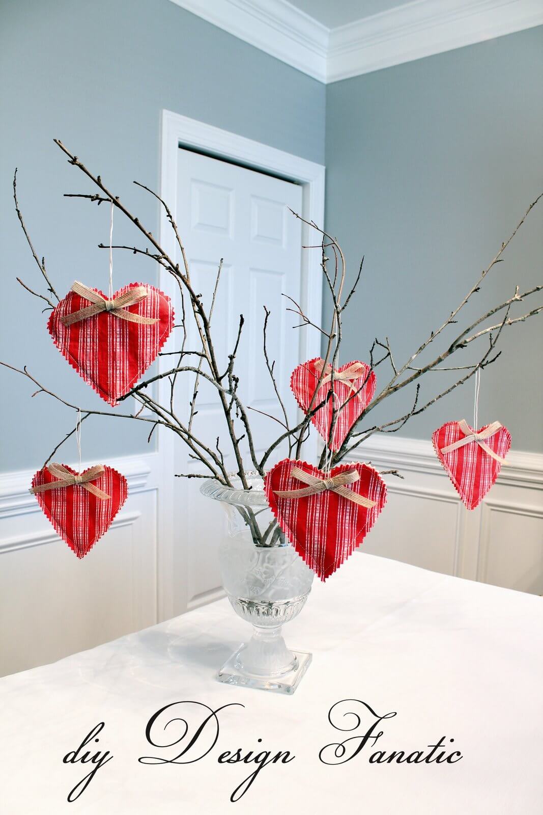 Winter Branches with Plaid Heart Ornaments