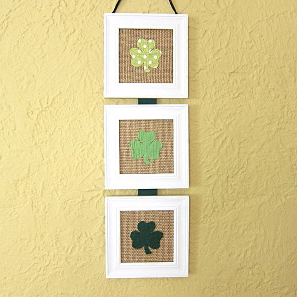 Framed Burlap Shamrock Art Trio