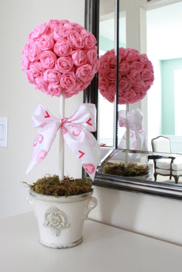 Petite Potted Tissue Paper Rosebud Topiary