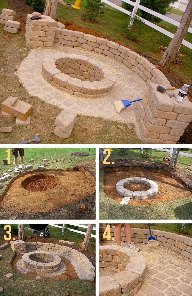 Stone DIY Fire pit with Half Wall