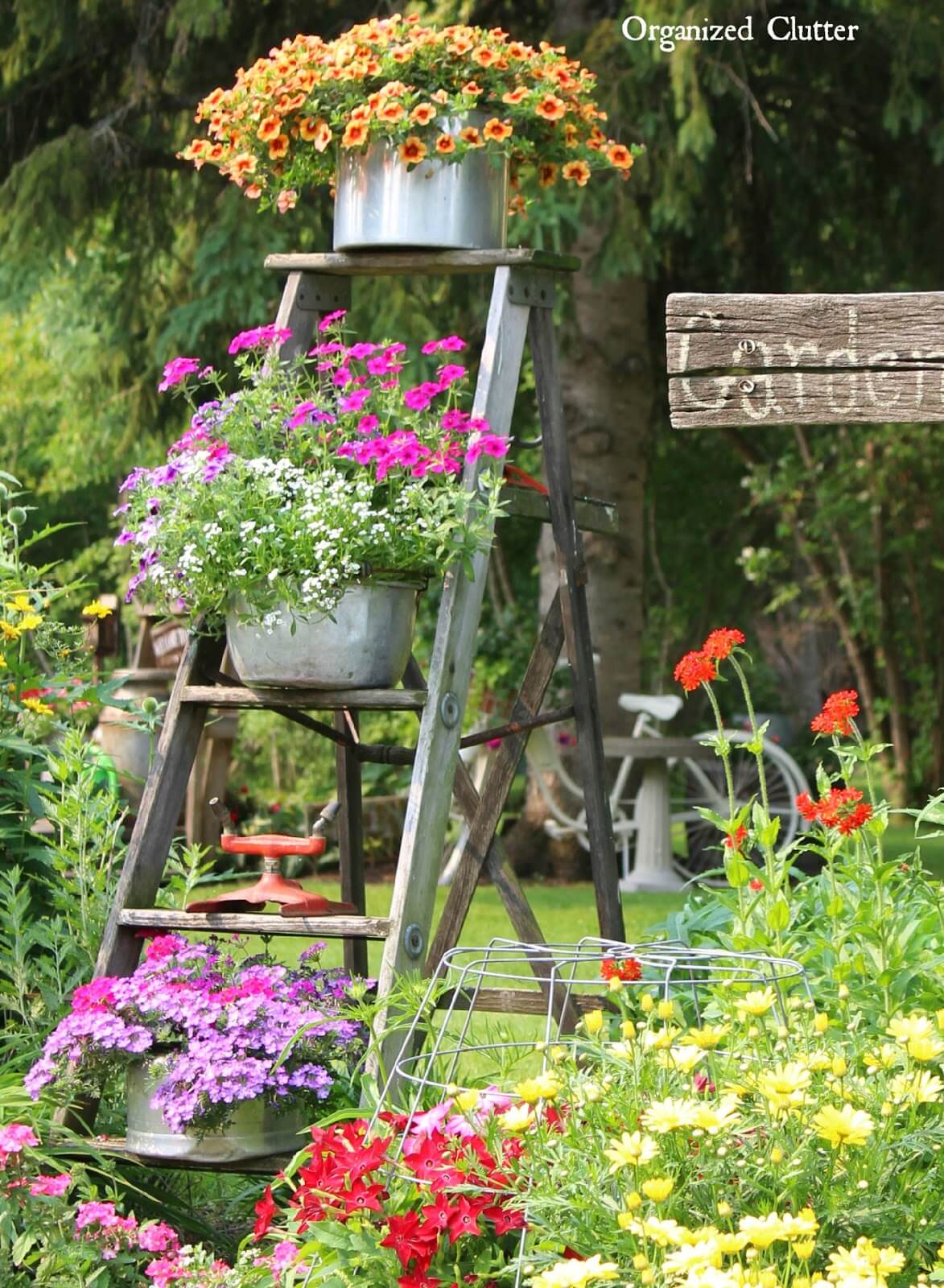 Vintage Ladder Flowerpot Garden Display