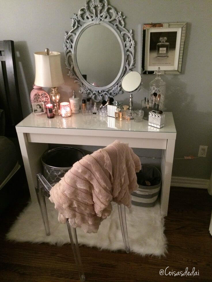 Simple Bedside Vanity with Vintage Touches