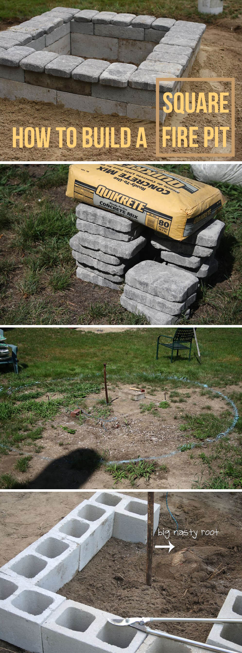 Square Concrete and Stone Fire pit